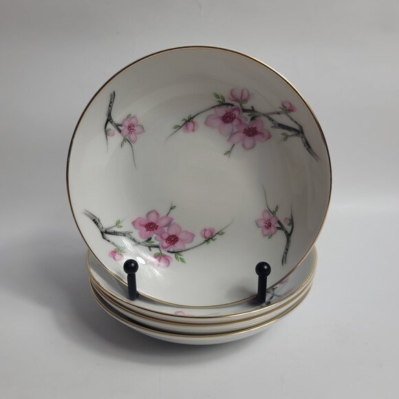 FOUR Diamond China Cherry Blossom Fruit Bowls White with Pink Flowers - Picture 1 of 16